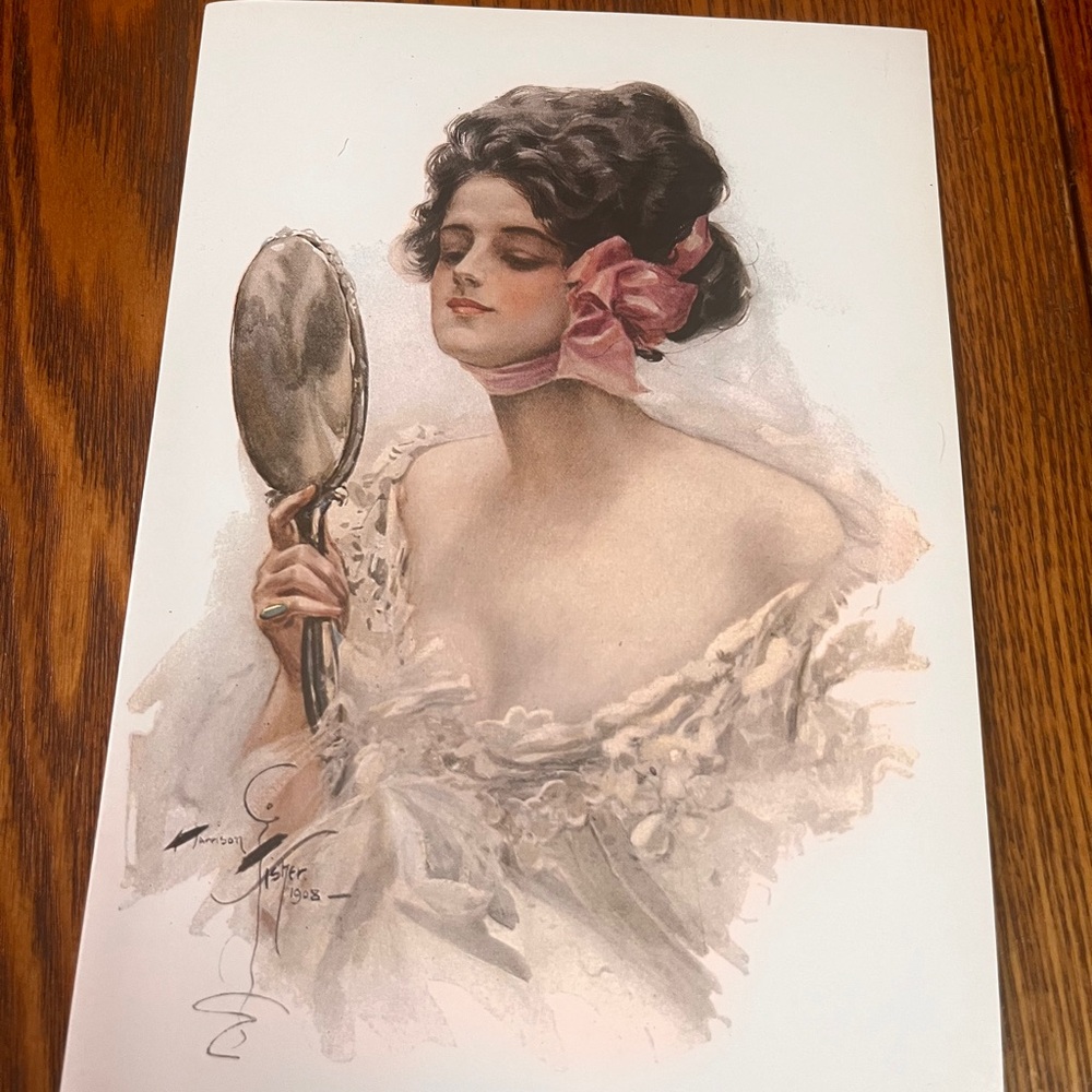 Harrison Fisher 1908 Illustration Frameable pictures Victorian Greetings Card